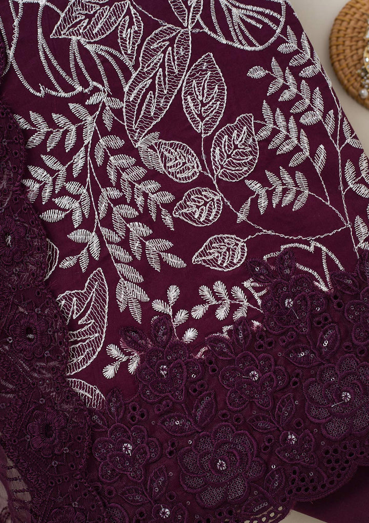 Wine Threadwork Cotton Unstitched Salwar Suit