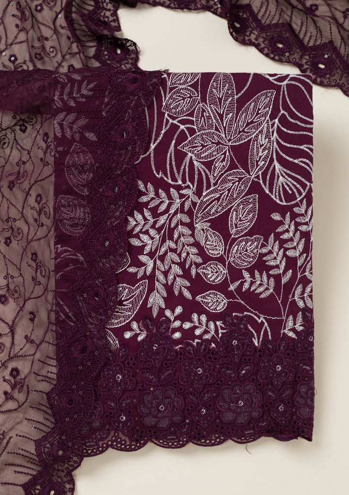 Wine Threadwork Cotton Unstitched Salwar Suit