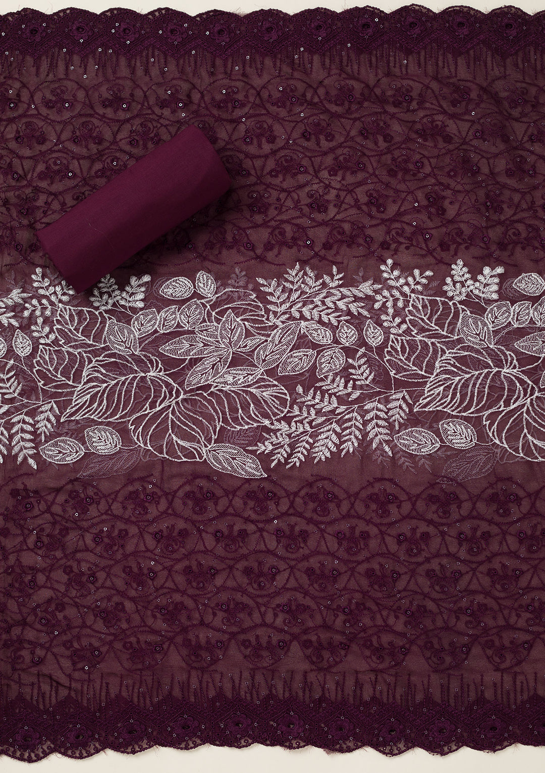 Wine Threadwork Cotton Unstitched Salwar Suit