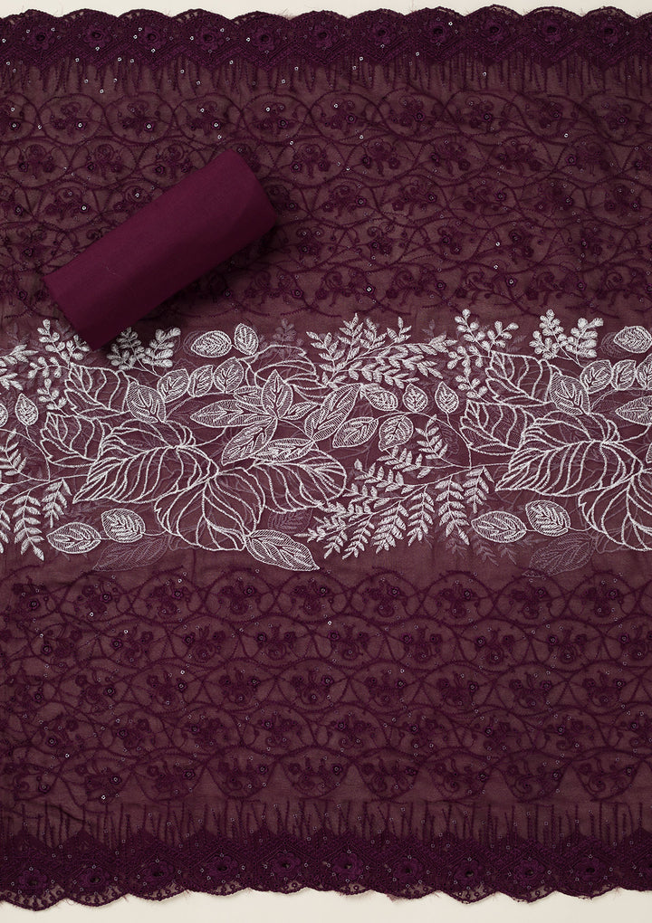 Wine Threadwork Cotton Unstitched Salwar Suit