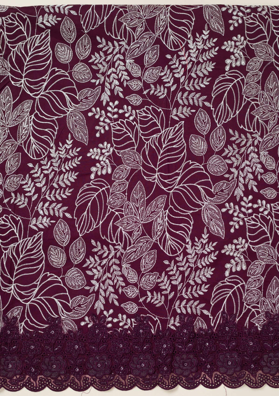 Wine Threadwork Cotton Unstitched Salwar Suit