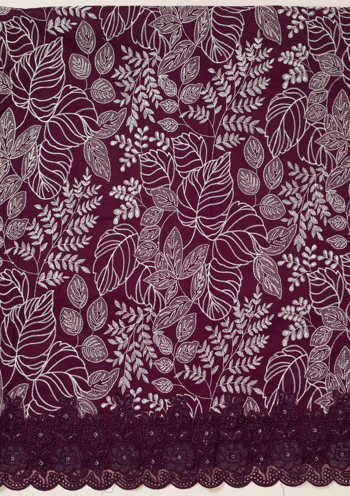 Wine Threadwork Cotton Unstitched Salwar Suit