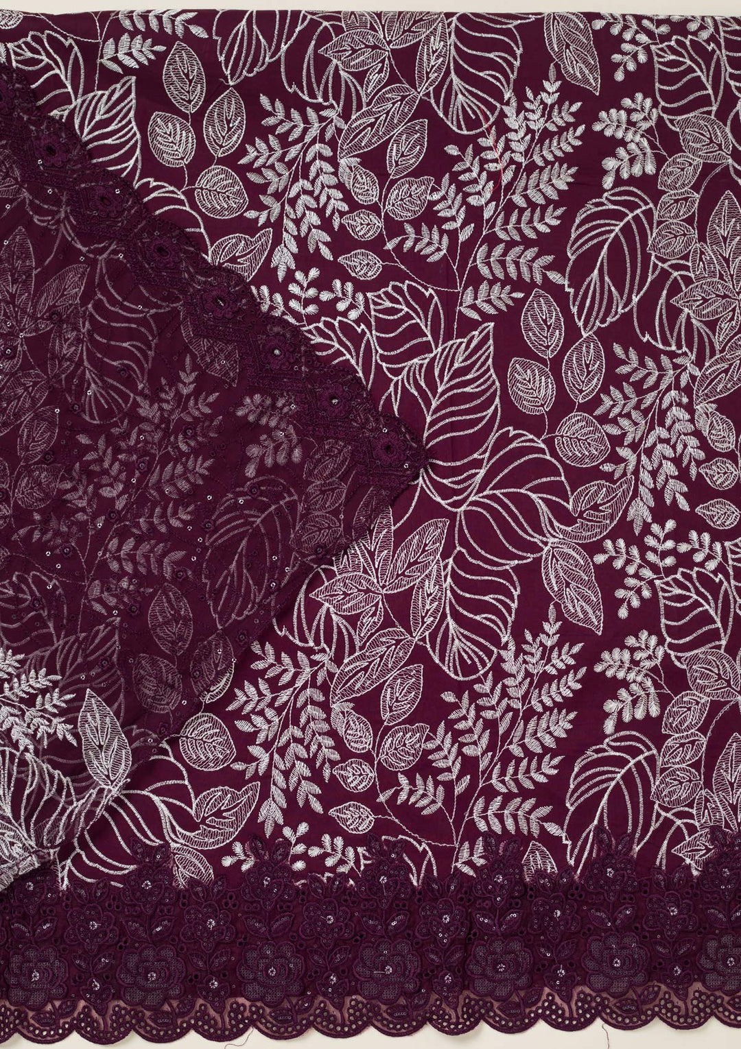 Wine Threadwork Cotton Unstitched Salwar Suit