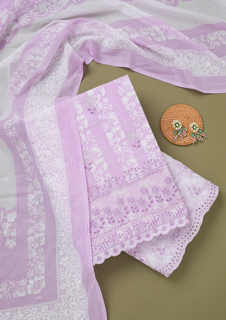 Purple Threadwork Cotton Unstitched Salwar Suit