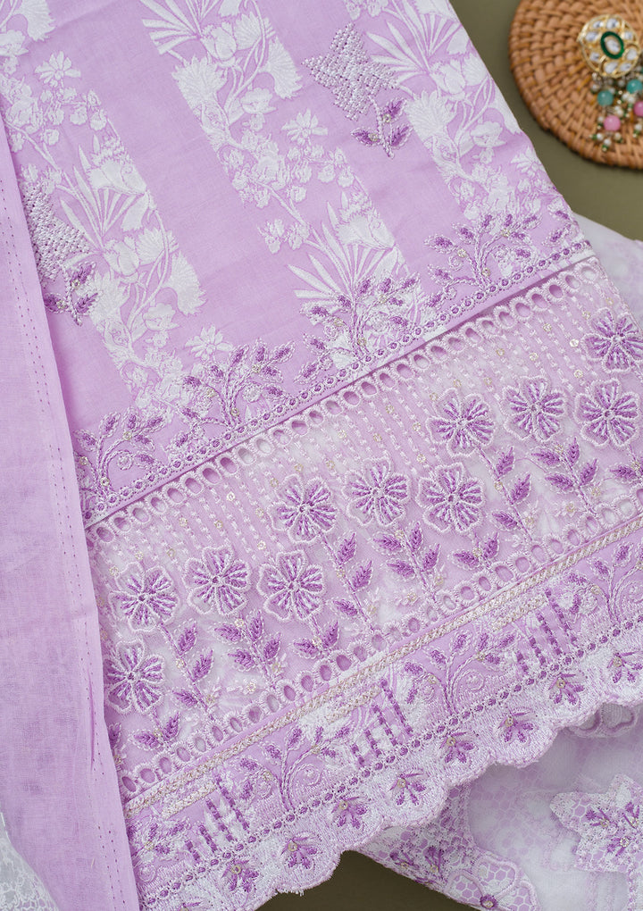 Purple Threadwork Cotton Unstitched Salwar Suit