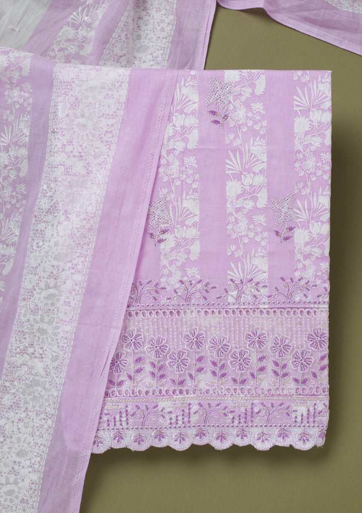 Purple Threadwork Cotton Unstitched Salwar Suit