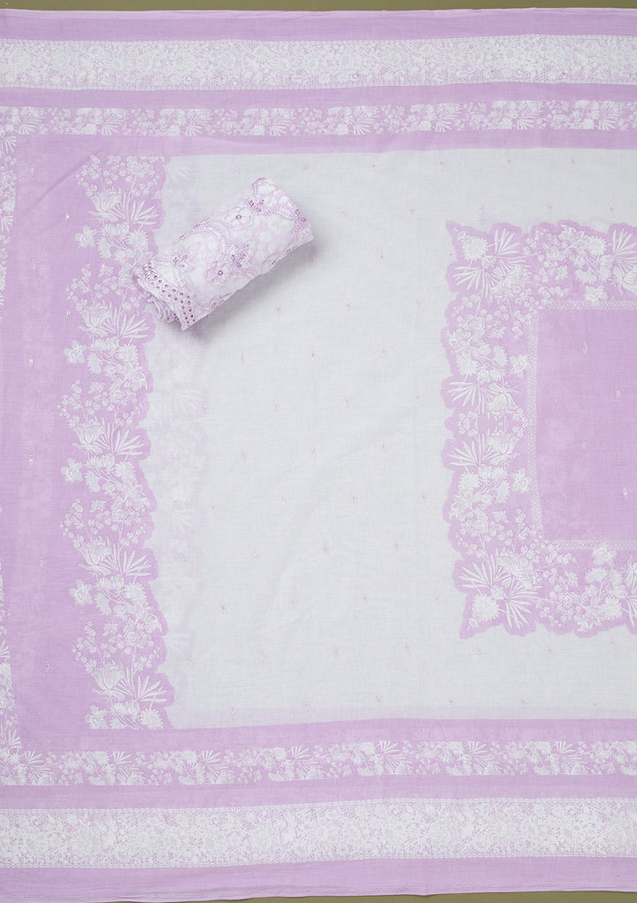 Purple Threadwork Cotton Unstitched Salwar Suit