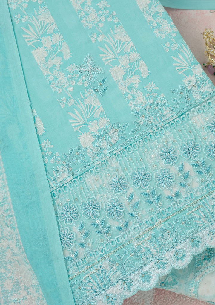 Sky Blue Threadwork Cotton Unstitched Salwar Suit