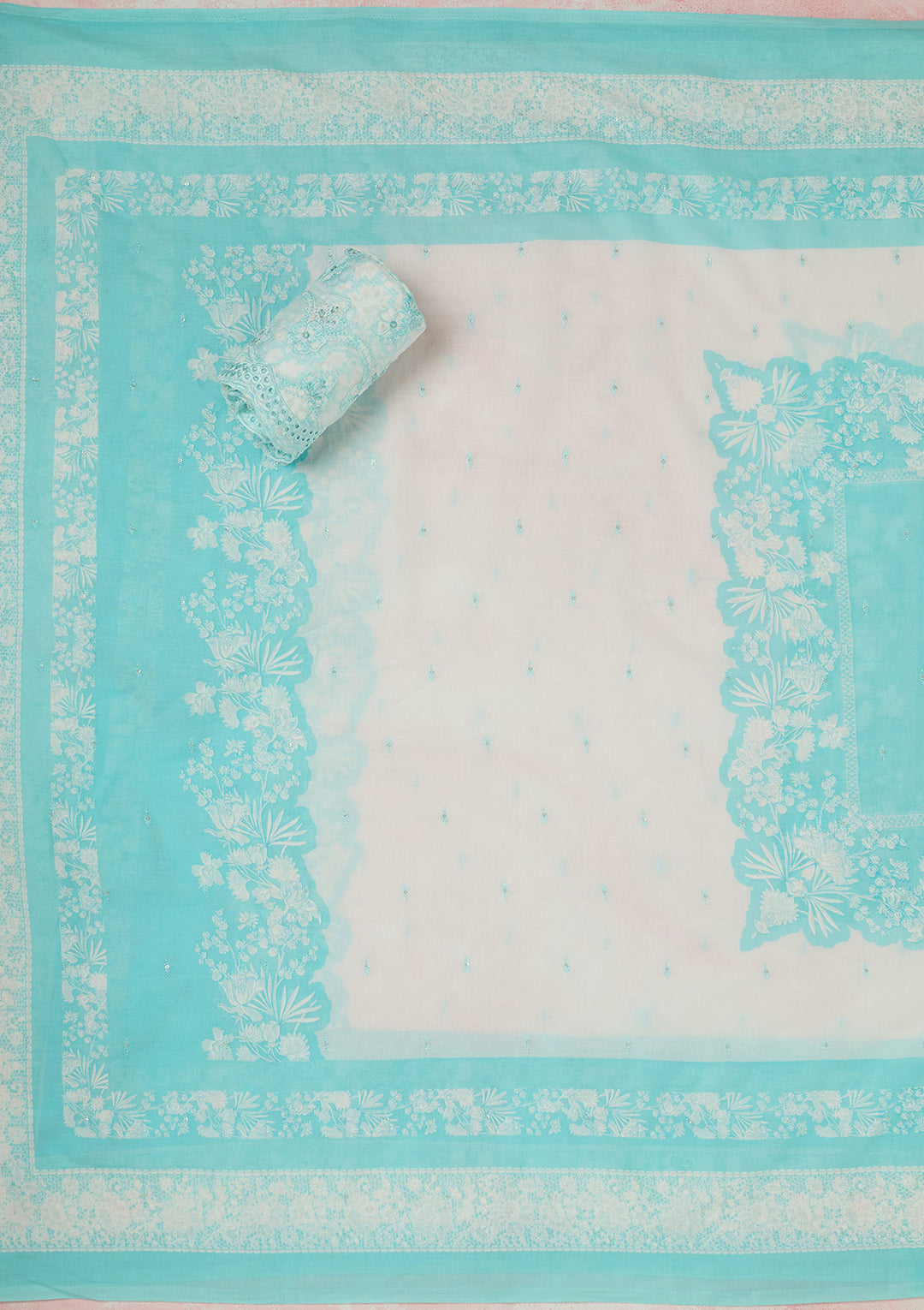 Sky Blue Threadwork Cotton Unstitched Salwar Suit