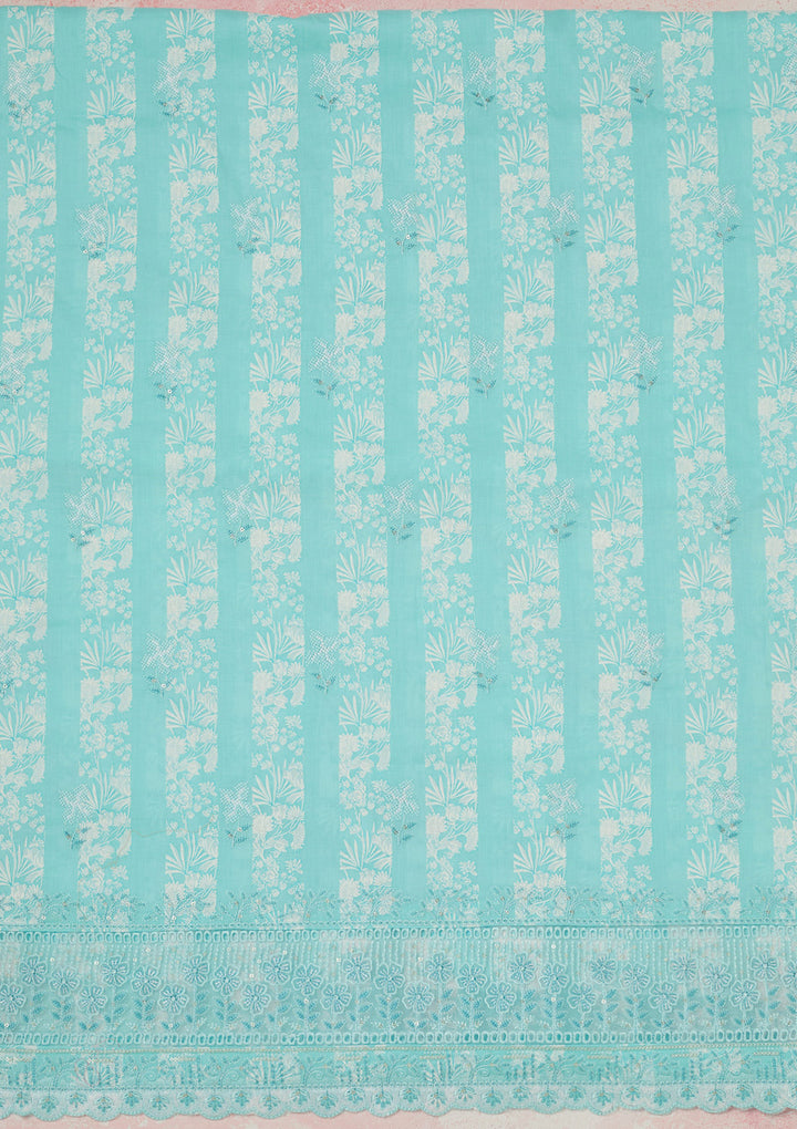 Sky Blue Threadwork Cotton Unstitched Salwar Suit