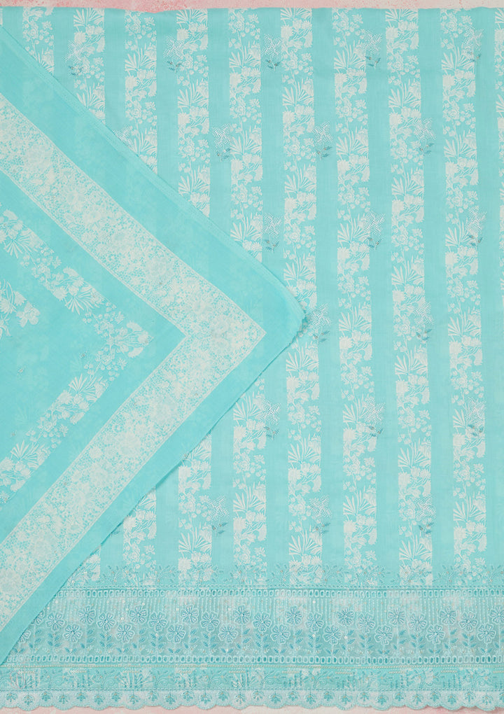 Sky Blue Threadwork Cotton Unstitched Salwar Suit