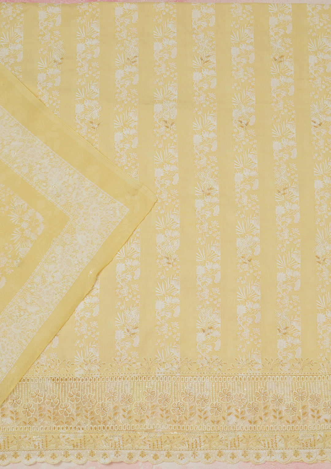 Yellow Threadwork Cotton Unstitched Salwar Suit