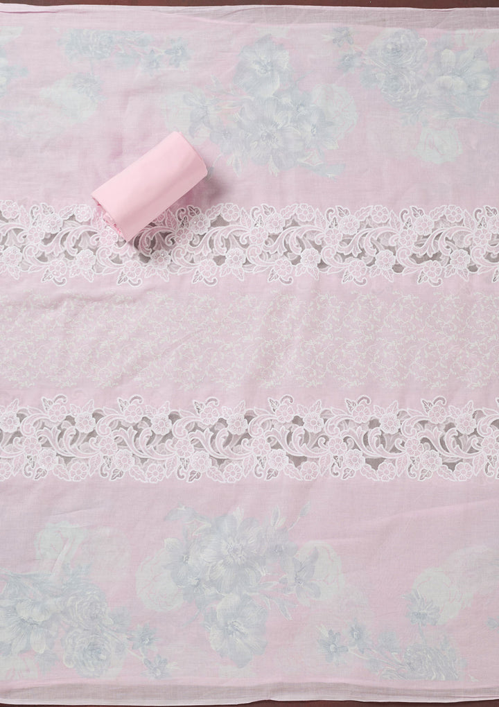 Baby Pink Threadwork Cotton Unstitched Salwar Suit
