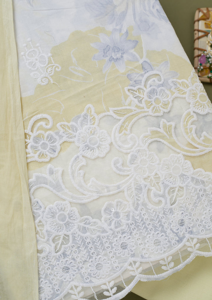 Lemon Yellow Threadwork Cotton Unstitched Salwar Suit