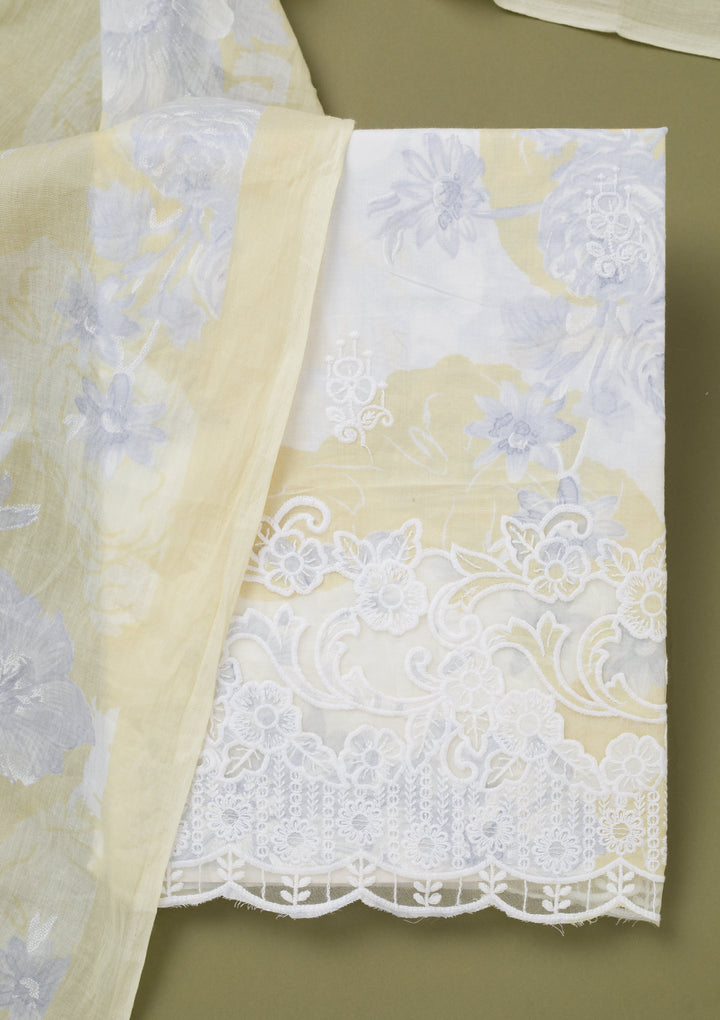 Lemon Yellow Threadwork Cotton Unstitched Salwar Suit