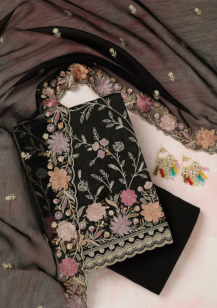 Black Threadwork Georgette Unstitched Salwar Suit