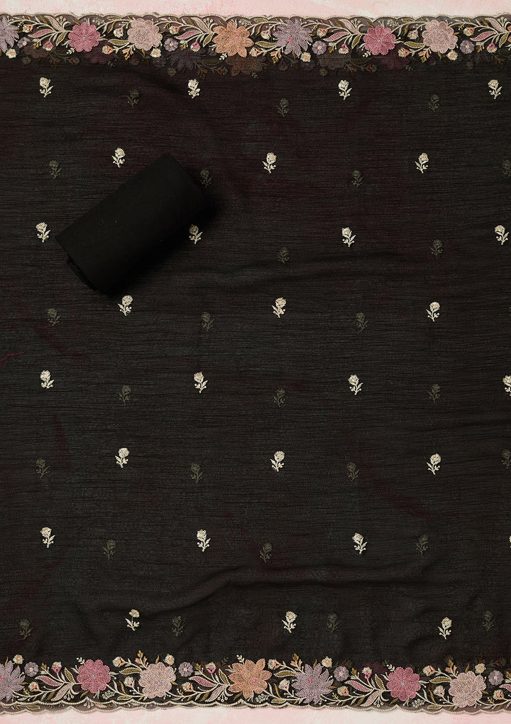 Black Threadwork Georgette Unstitched Salwar Suit