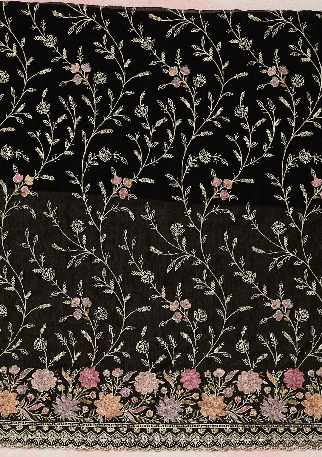Black Threadwork Georgette Unstitched Salwar Suit