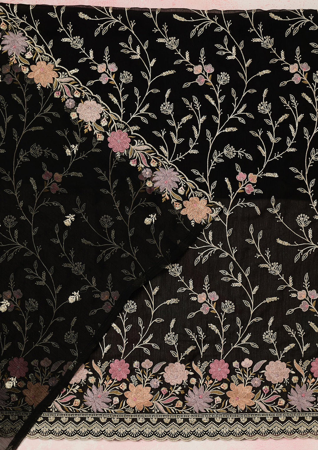 Black Threadwork Georgette Unstitched Salwar Suit