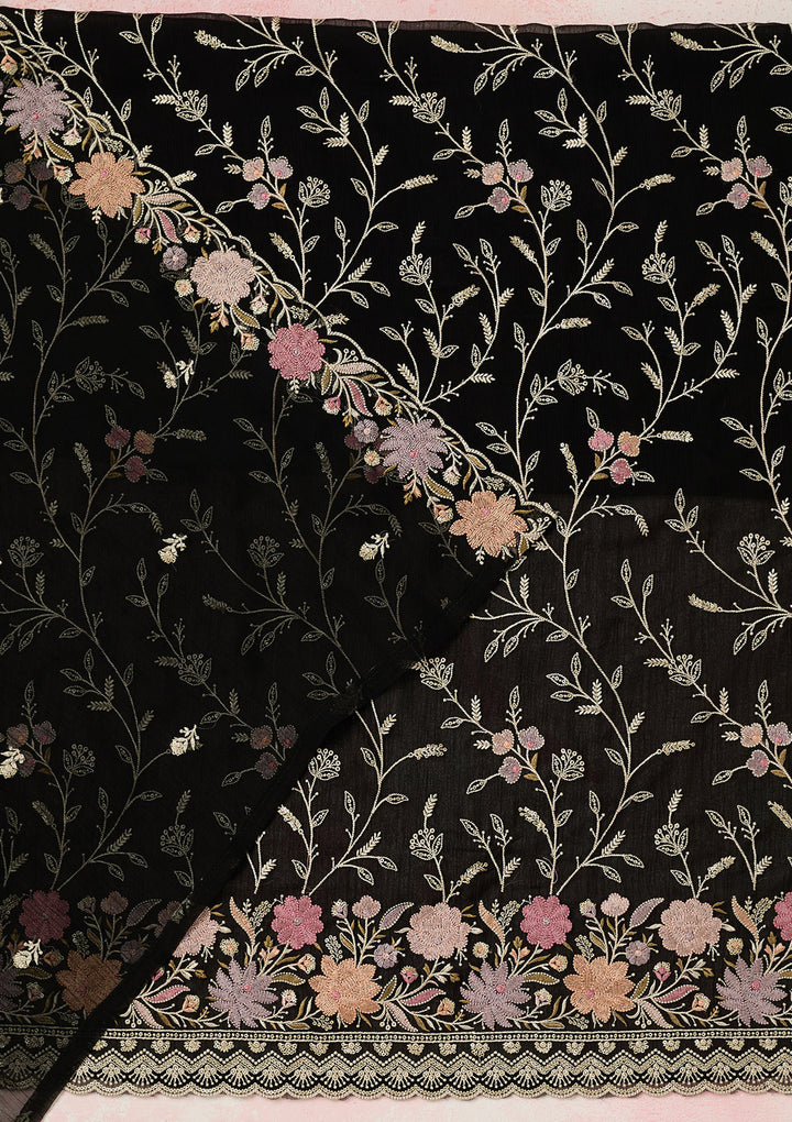 Black Threadwork Georgette Unstitched Salwar Suit