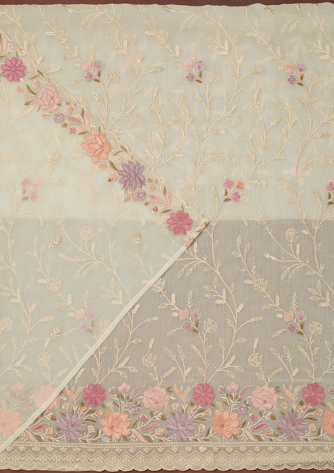 Off White Threadwork Georgette Unstitched Salwar Suit