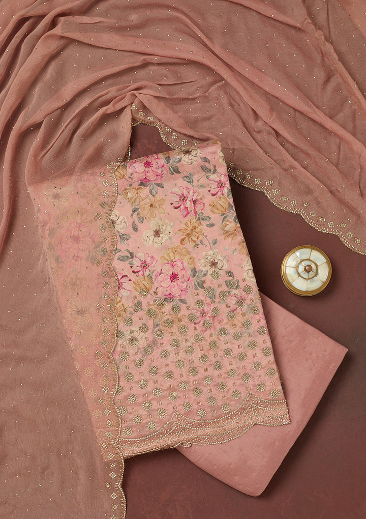 Pink Bling Crepe Unstitched Salwar Suit