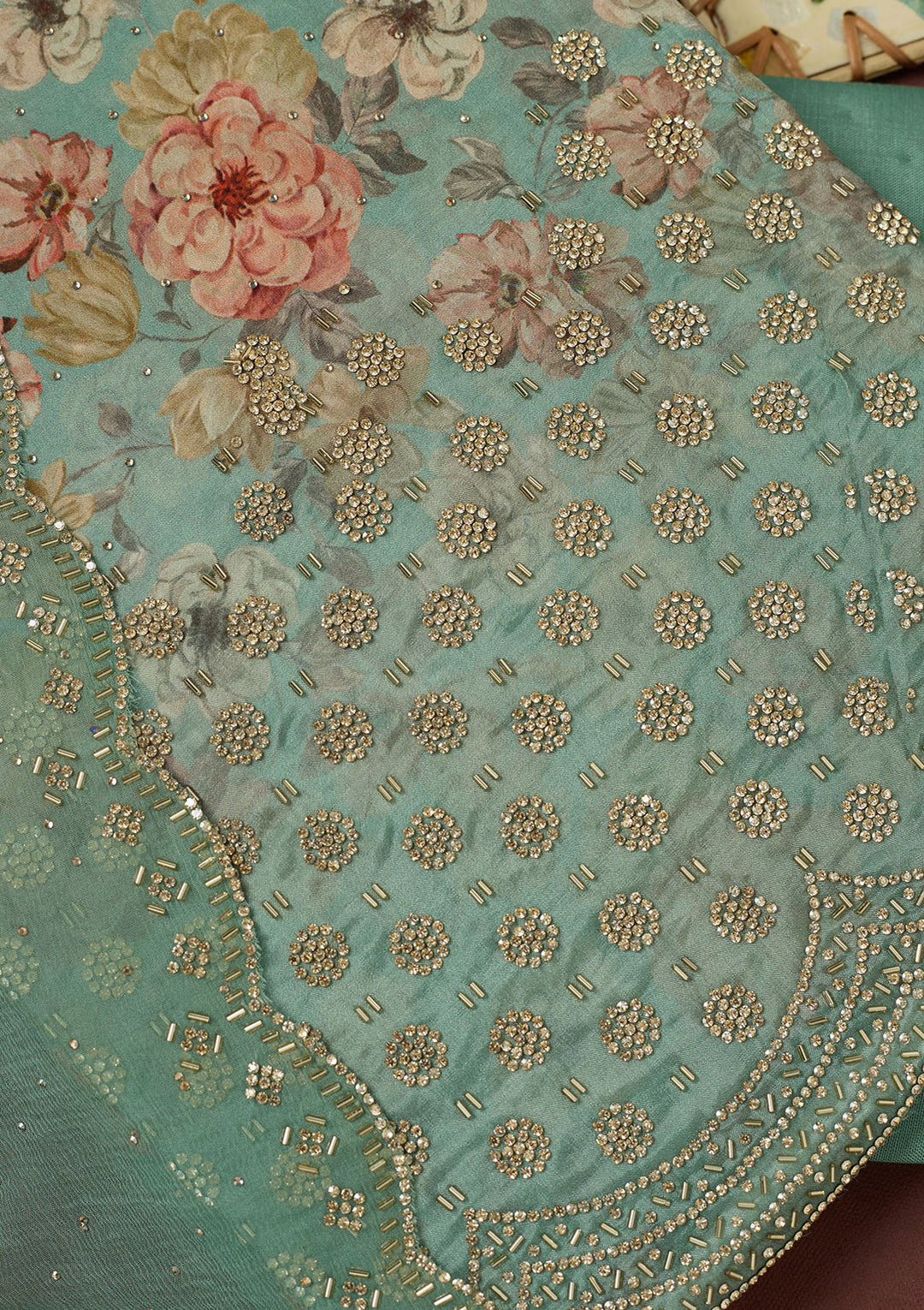 Sea Green Bling Crepe Unstitched Salwar Suit