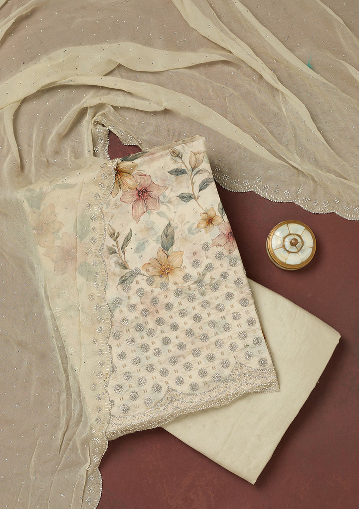 Cream Bling Crepe Unstitched Salwar Suit