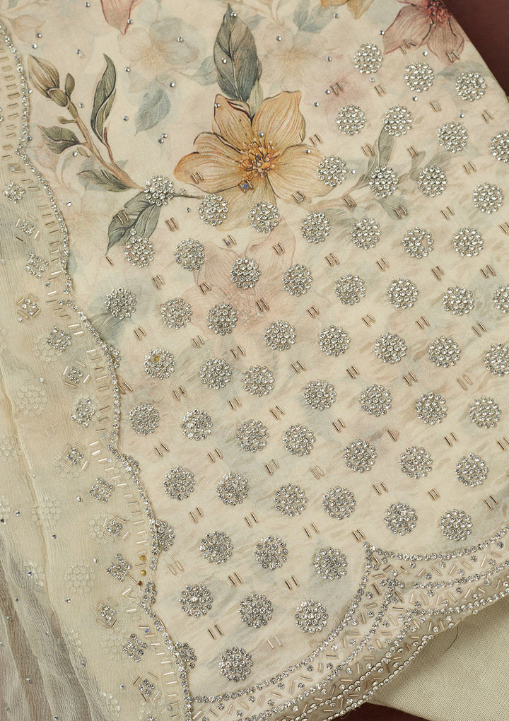 Cream Bling Crepe Unstitched Salwar Suit