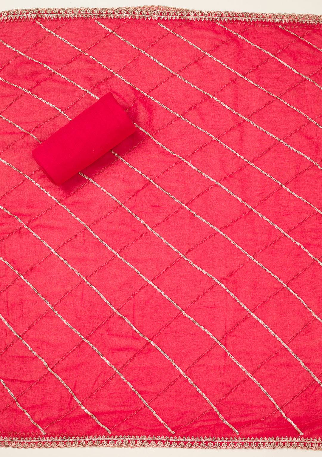 Red Zariwork Dola Silk Unstitched Salwar Suit