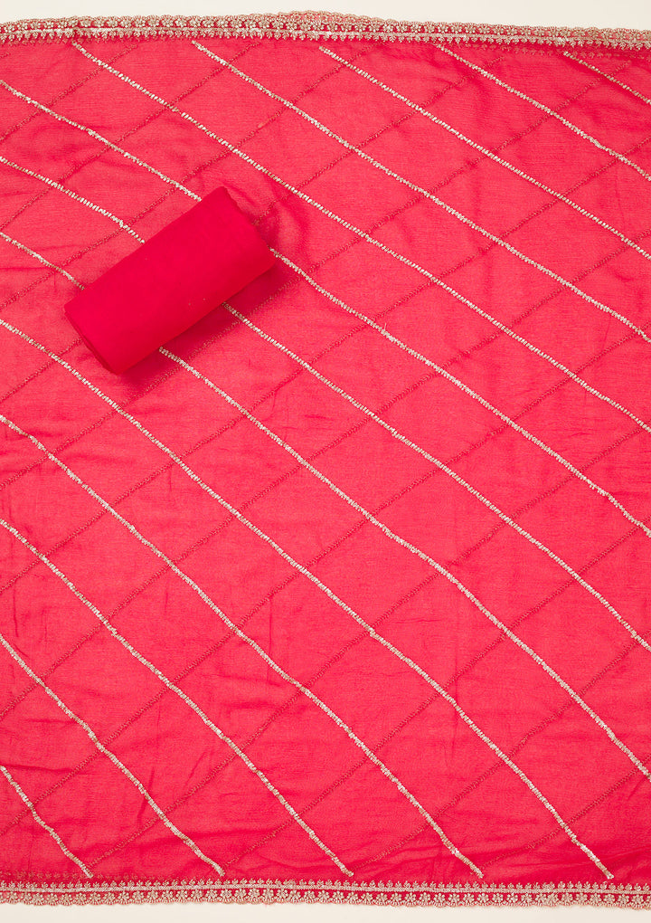 Red Zariwork Dola Silk Unstitched Salwar Suit