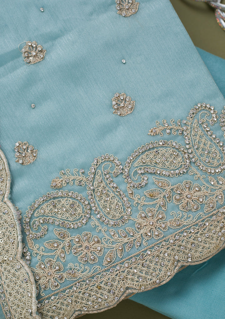 Sky Blue Cording Chinon Unstitched Salwar Suit