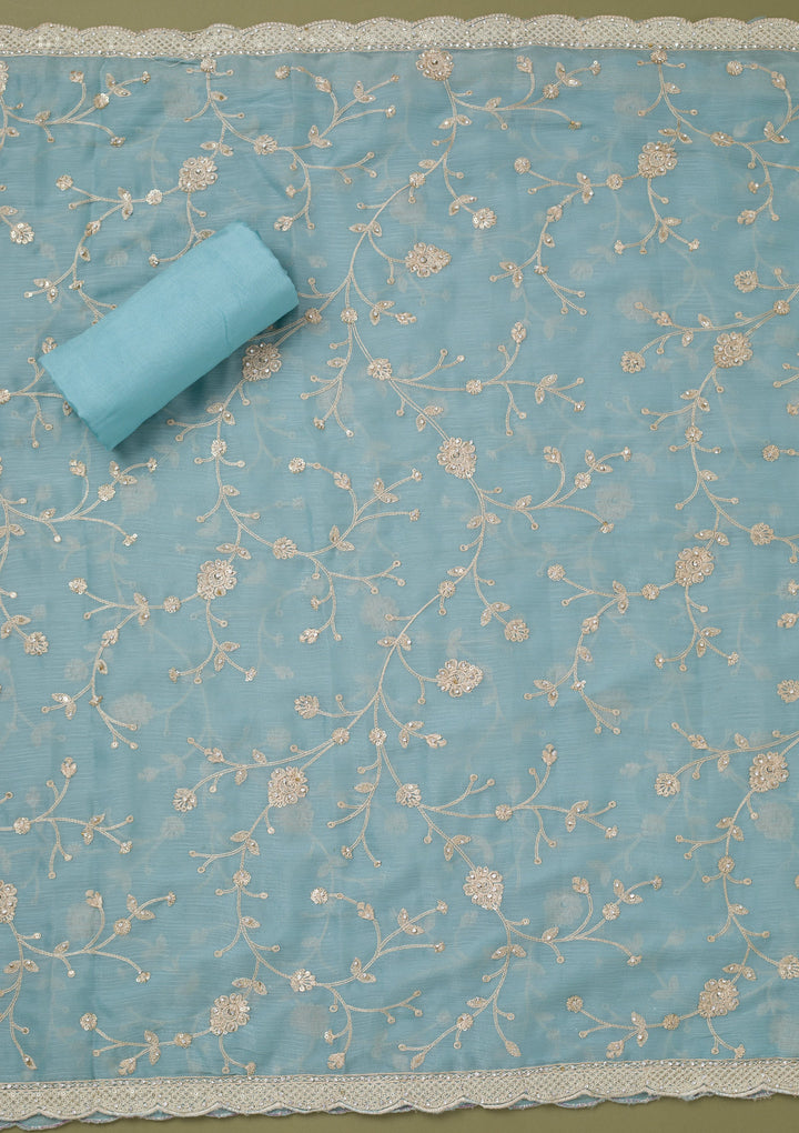 Sky Blue Cording Chinon Unstitched Salwar Suit