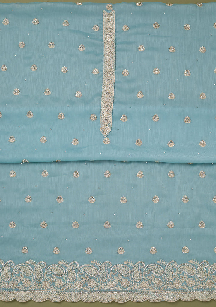 Sky Blue Cording Chinon Unstitched Salwar Suit