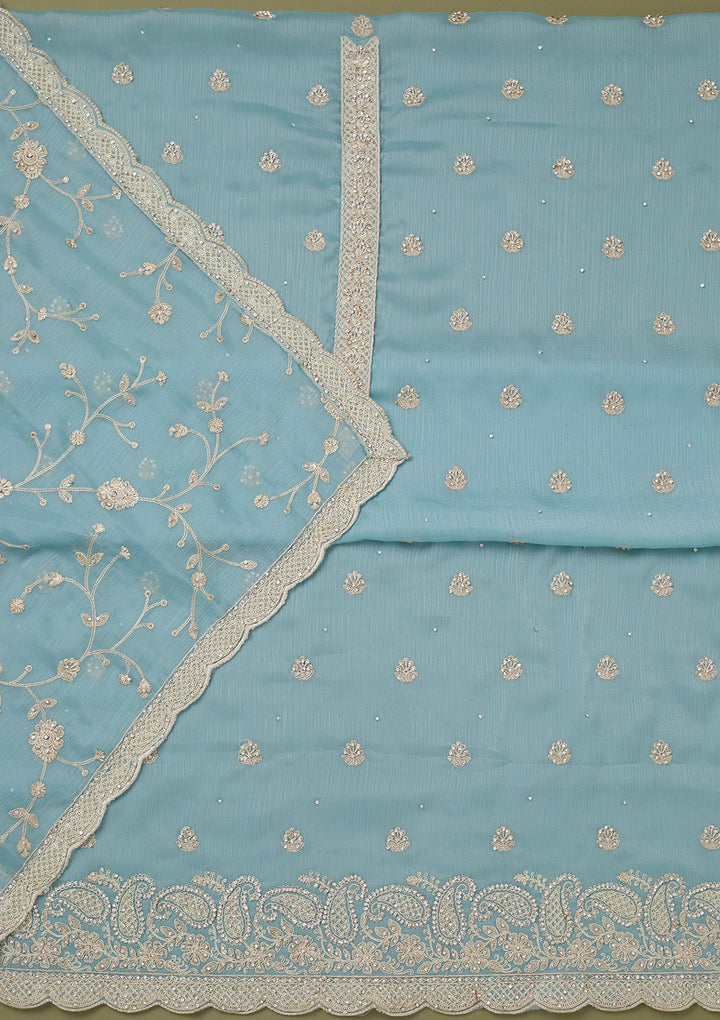Sky Blue Cording Chinon Unstitched Salwar Suit