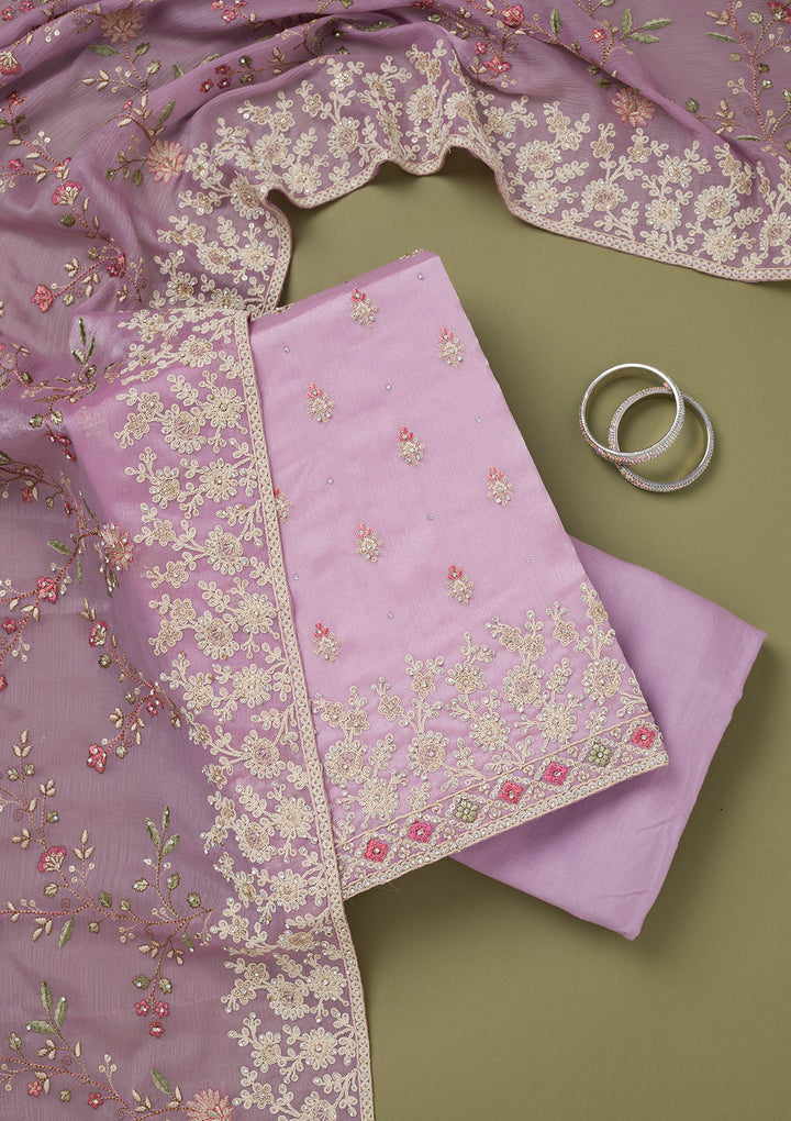 Lavender Cording Chinon Unstitched Salwar Suit
