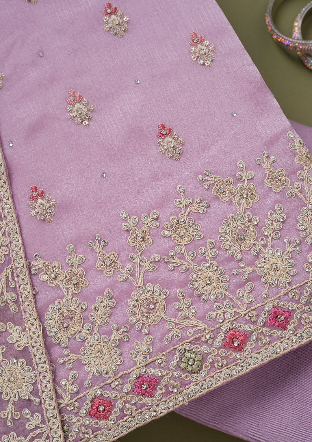 Lavender Cording Chinon Unstitched Salwar Suit