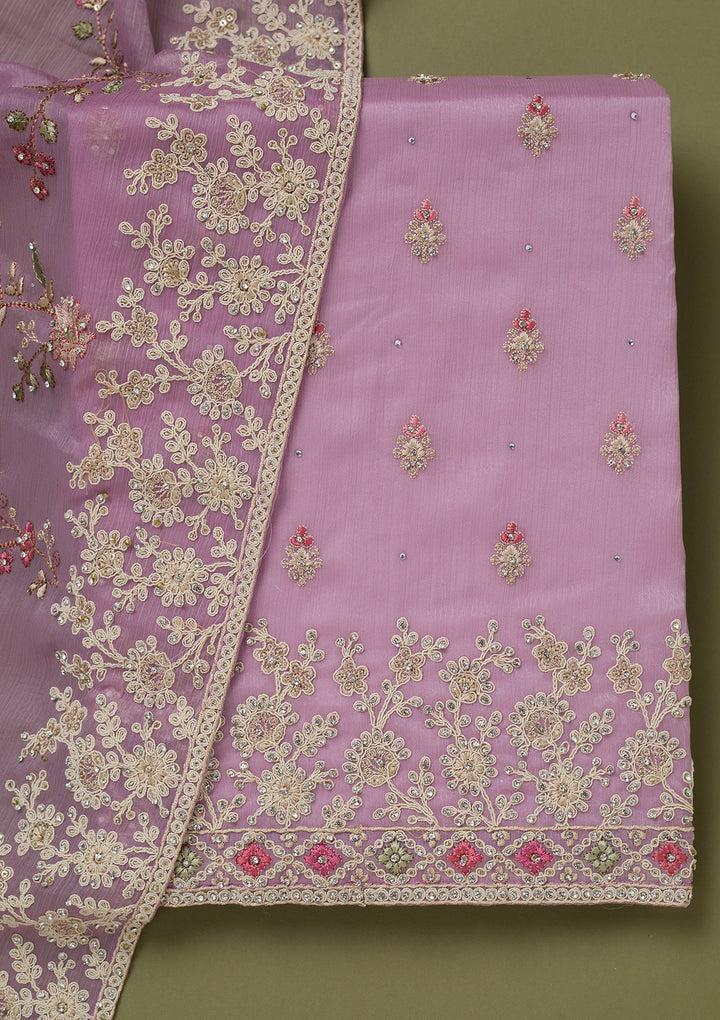 Lavender Cording Chinon Unstitched Salwar Suit