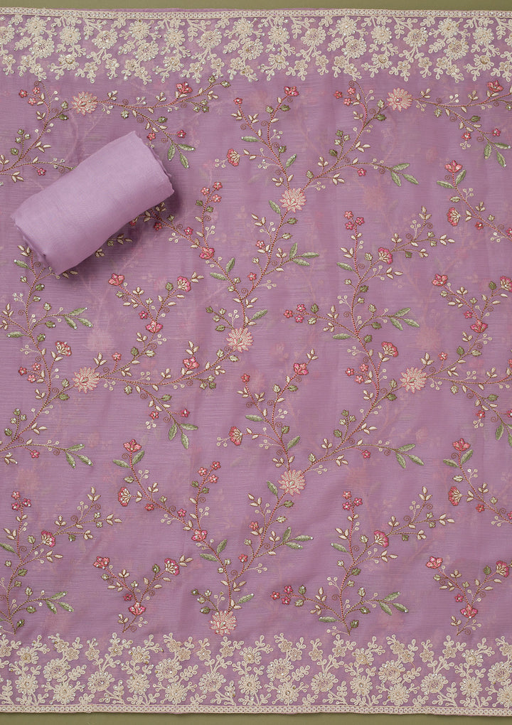 Lavender Cording Chinon Unstitched Salwar Suit