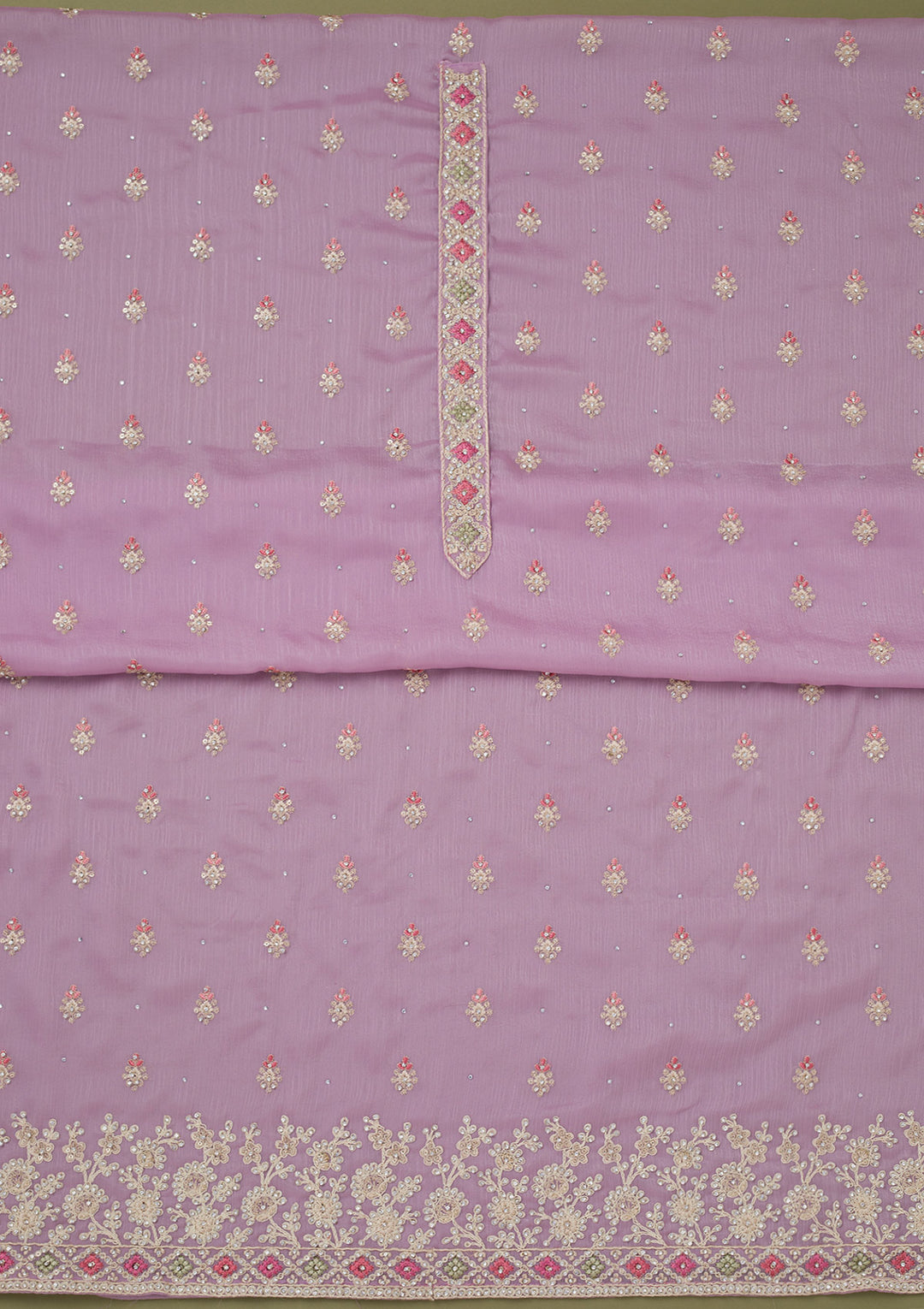 Lavender Cording Chinon Unstitched Salwar Suit