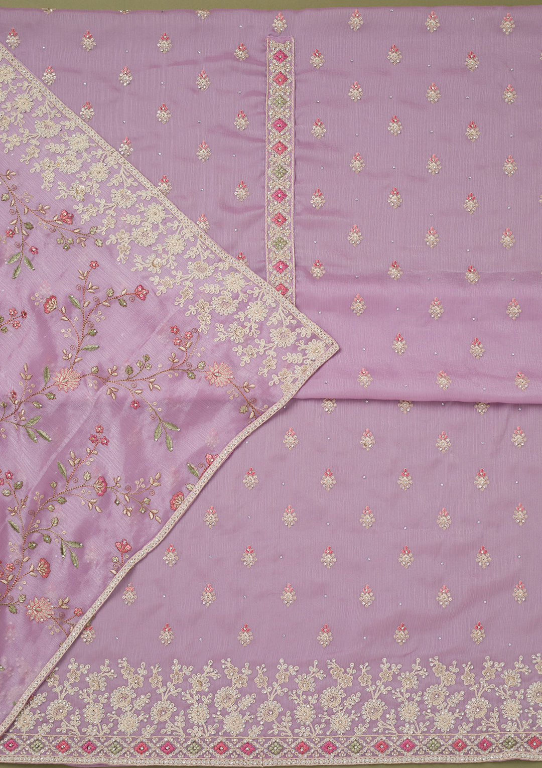 Lavender Cording Chinon Unstitched Salwar Suit