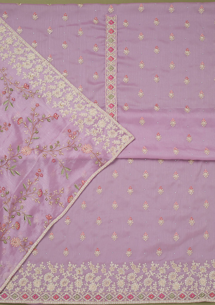 Lavender Cording Chinon Unstitched Salwar Suit