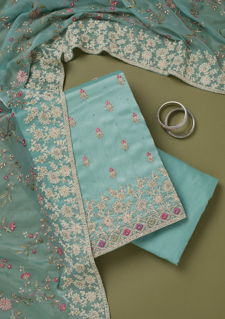 Sea Green Cording Chinon Unstitched Salwar Suit