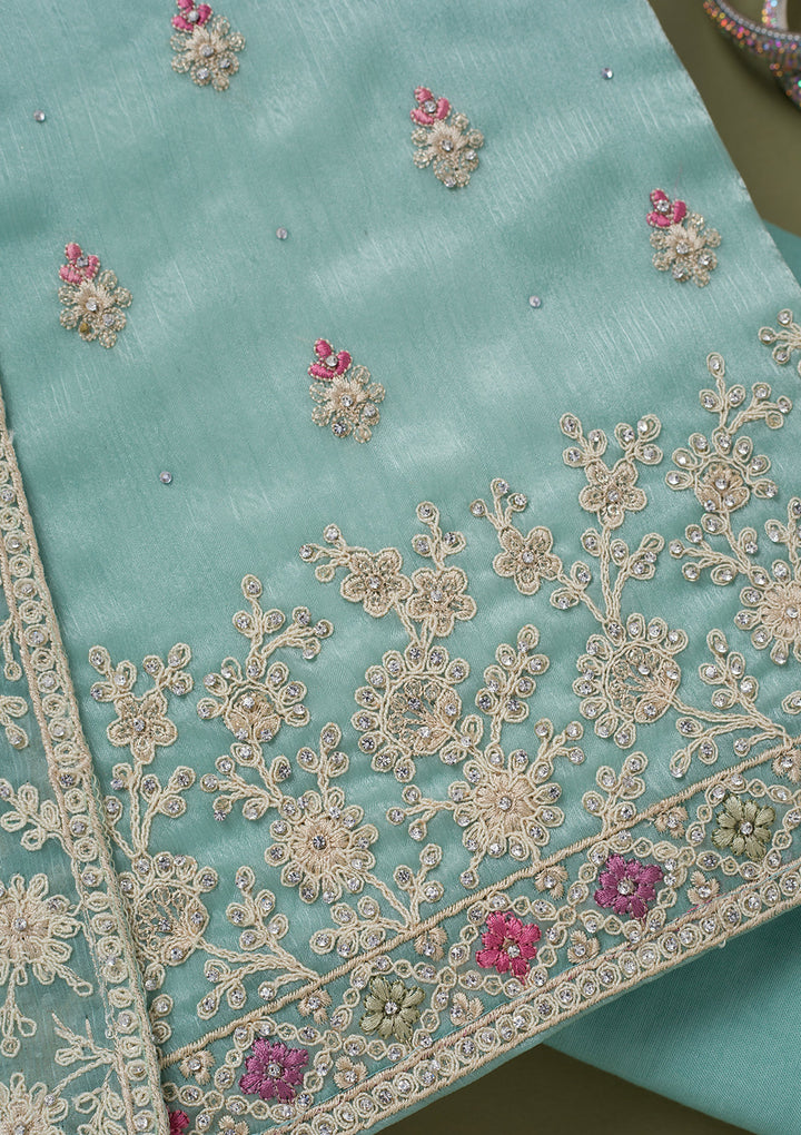 Sea Green Cording Chinon Unstitched Salwar Suit