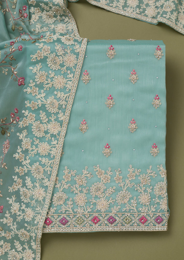 Sea Green Cording Chinon Unstitched Salwar Suit