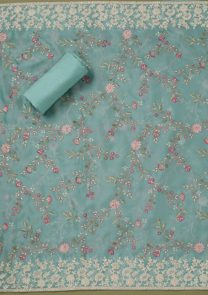 Sea Green Cording Chinon Unstitched Salwar Suit