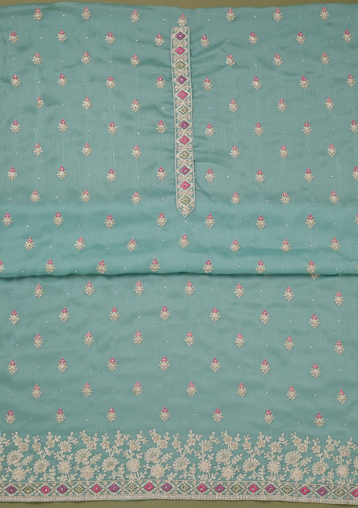 Sea Green Cording Chinon Unstitched Salwar Suit