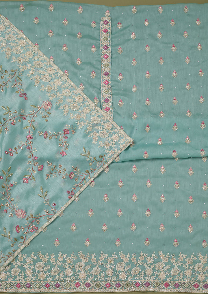 Sea Green Cording Chinon Unstitched Salwar Suit