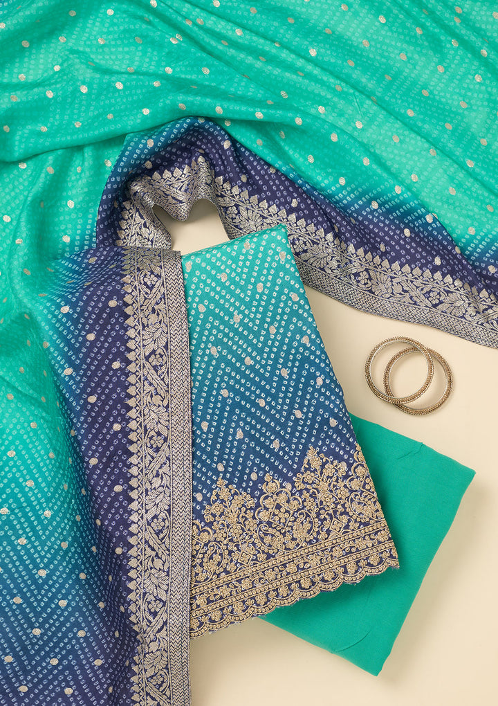 Sky Blue Zariwork Dola Silk Unstitched Salwar Suit