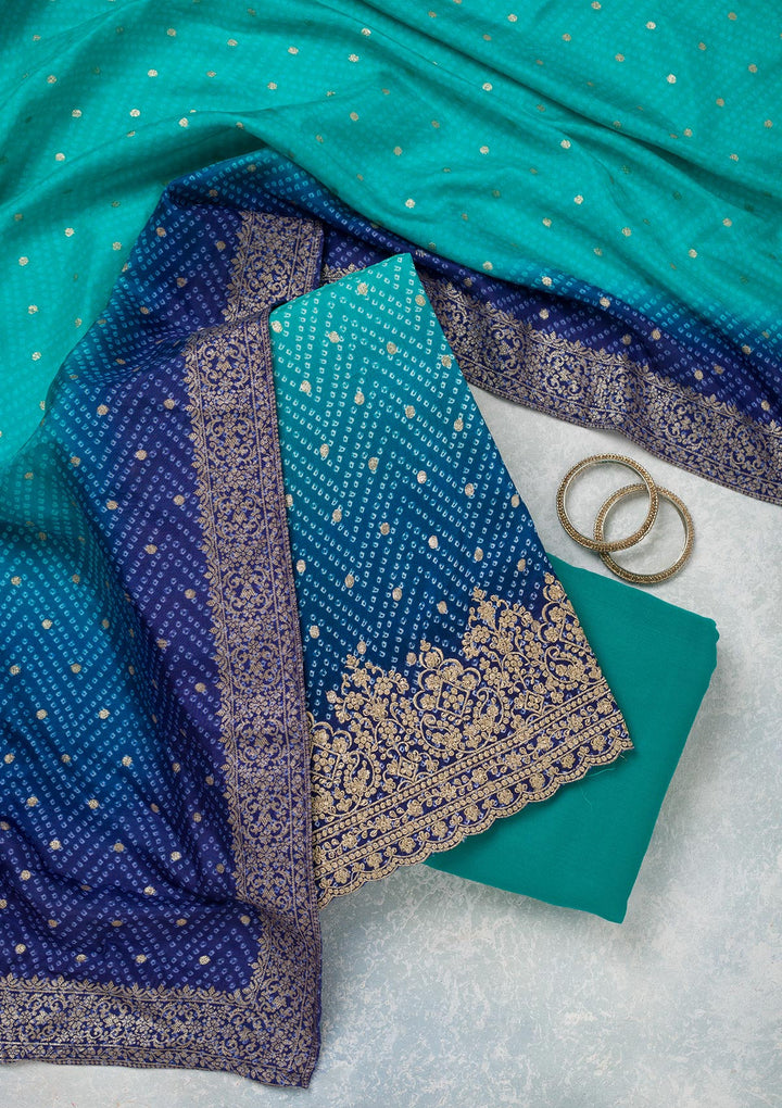 Sky Blue Zariwork Dola Silk Unstitched Salwar Suit